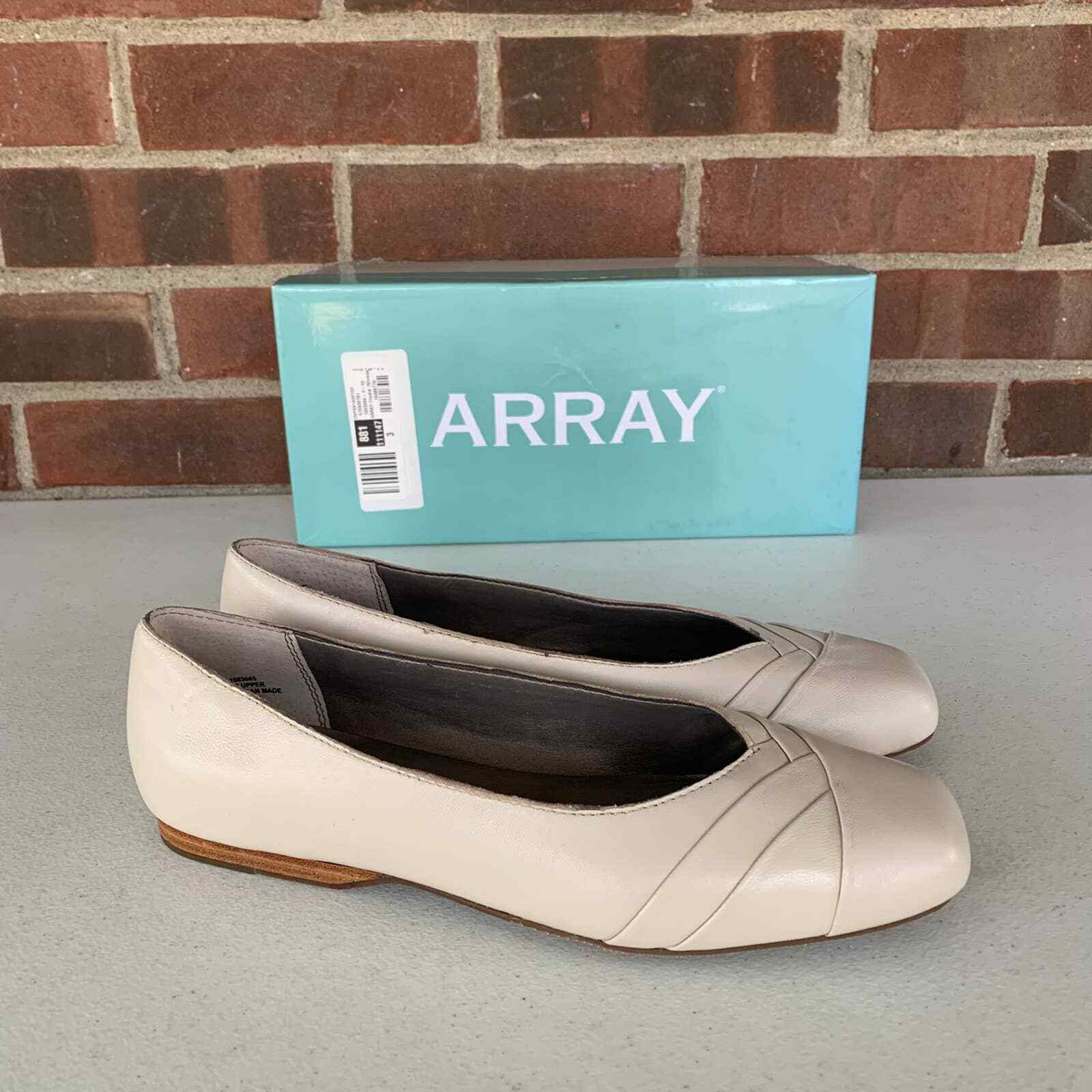 Array beige Leather Square-toe Slip-on Flats loaf… - image 1