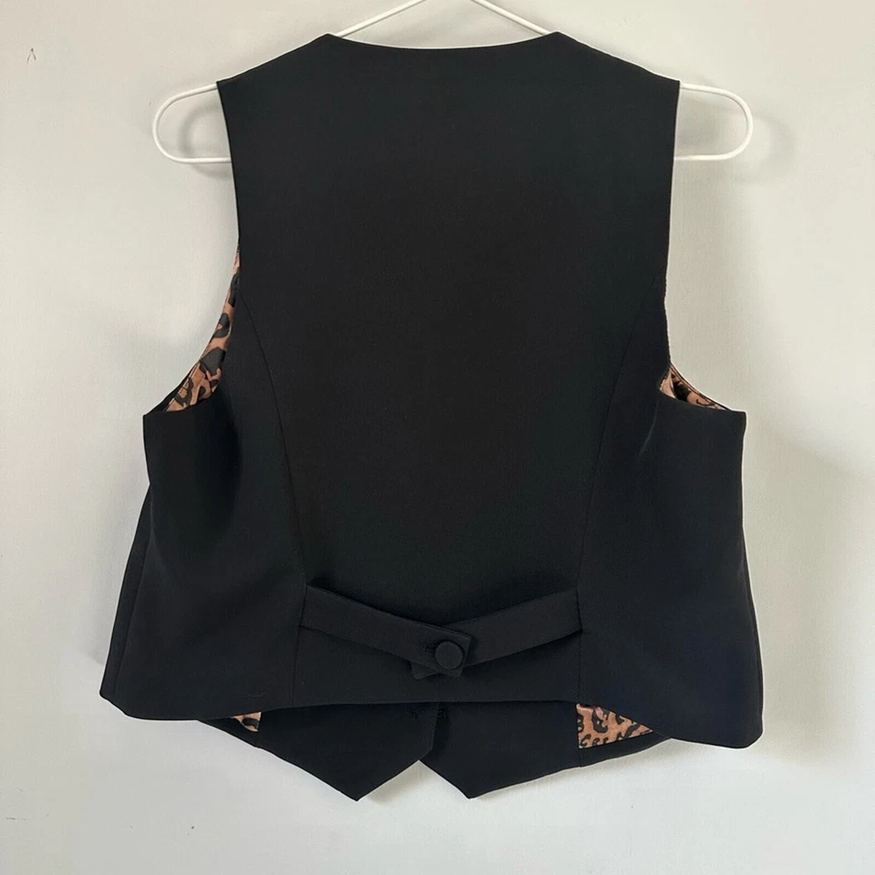 New sz. L Maison D'Amelie Paris Black Way Double Weave Vest with Leopard Lining - Image 4 of 4