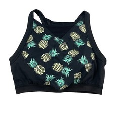 Zelos Black Pineapple Print Sports Bra Padded Mesh Detail Sz XS
