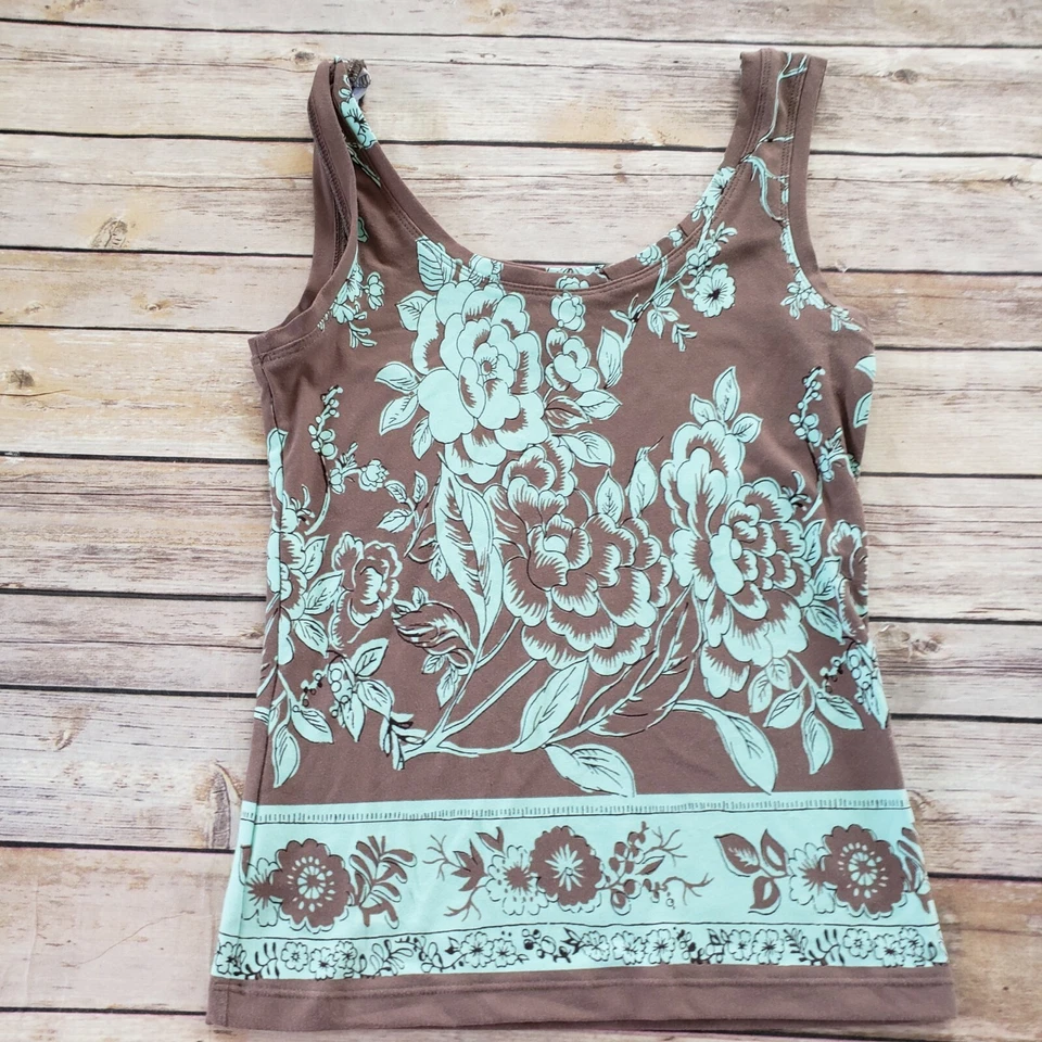 Regata Lucy Feminina Pequena Azul Marrom Treino Floral - Imagem 2 de 4