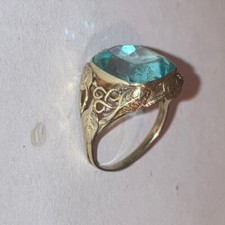 Antique Victorian 10k yellow Gold Art Nouveau Leaf Ring 5 Aquamarine ?
