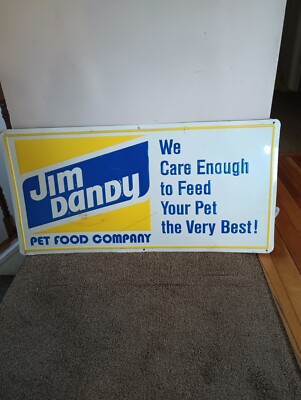 Jim Dandy Pet Food Embossed Single Sided Sign Original Advertising Man Cave  