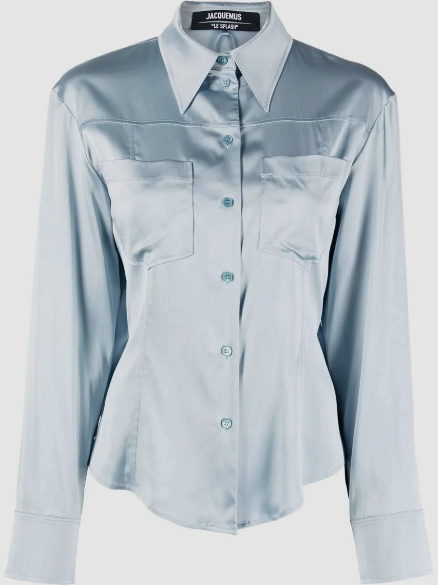 Chemisier femme Jacquemus bleu La Chemise Mentalo 795 haut a dos ouvert FR 34