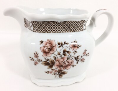 Vtg Winterling Roslau Bavaria German CREAMER 16oz Scalloped Pink Brown Floral