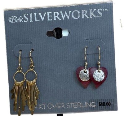 Belk Silverworks 24 KT Over Sterling Earrings Lot Of 2 NWT