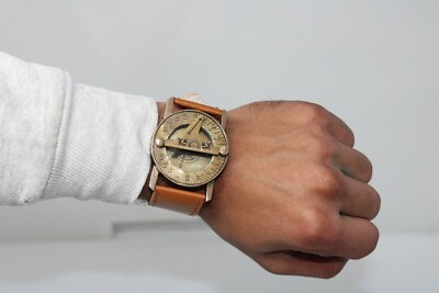Antique Steampunk Wrist Sundial Compass with Leather Band Hand Wrist Sundial.
