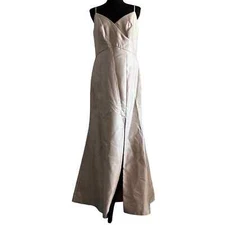 Alfred Sung Dress Size 12 Twill Trumpet Front Slit Cameo D758