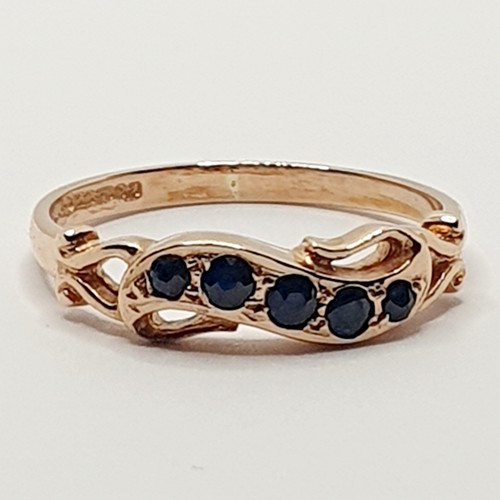 Fancy 9ct Rose Gold Sapphire Wave Half Eternity Band Ring Size L 3/4 Hallmarked - Picture 4 of 23