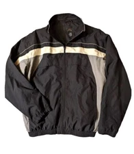 Vintage 90s Apex Track Jacket Mens Large Y2K Black, White, & Grey