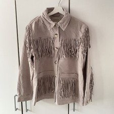 Free People X Blanknyc Shimmy Real Suede Fringe Shirt Jacket Size L Large
