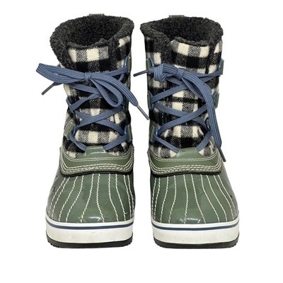 Skechers Duck Boots Green Buffalo Plaid Waterproof Lace Up Winter SN 47301 SZ 8