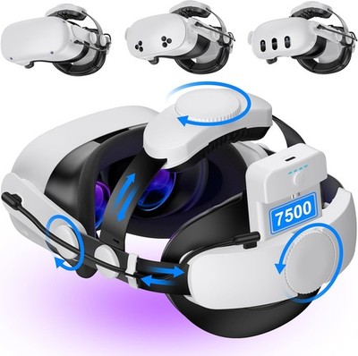 for Meta Quest 3S/Quest 2/Quest 3 Head Strap with 7500Mah Hot-Swap Battery, Doub