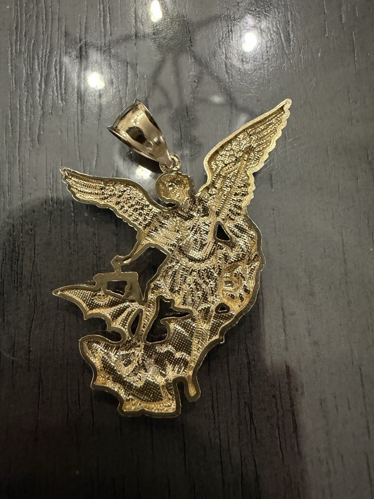 Solid 10k Two-Tome Gold Saint Michael Pendant 2” … - image 3