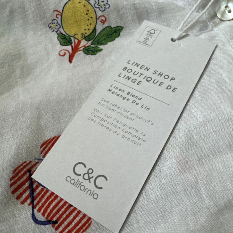 New Women’s S C&C California Linen Blend LS Tropical Beach Ciao Button Up Blouse - Image 3 of 4