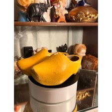 Vintage Dutch Wooden Clogs Hand Painted Yellow Klompen Souvenir Shoes Pair