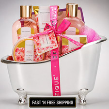 Rose Spa Gift Set for Women Bath Basket Self Care Kit Relaxation Home Spa