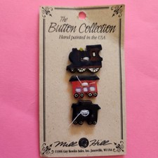 NOS Mill Hill Ceramic Button Train Set of 3 on Card 2 Hole Flat Buttons