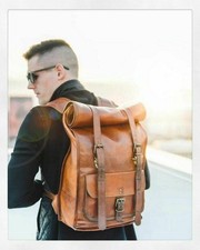 Leather Backpack Genuine Bag Vintage Rucksack Laptop Brown Travel Men's New Men