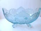 Jeanette Glass Lombardi Oval Footed Bowl Ice Blue 10”