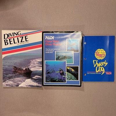 PADI Open Water Diver Manual and Diver's Log  Unused  plus 3rd bk. Diving Belize