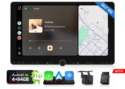 Android 14 4+64 10.1 inch IPS Double DIN Car Radio Stereo CarPlay GPS Navigation