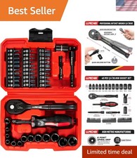 48 Piece 14 Inch Mini Socket Ratchet Wrench Set Metric Shallow Socket 4-14m...