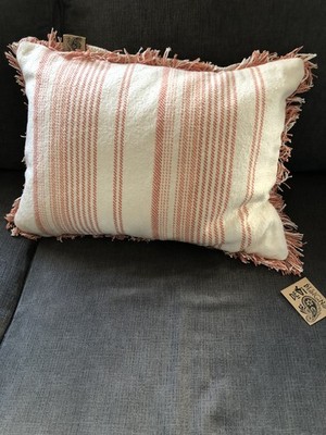 Devi Designs Lumbar Pillow Fringe Edge Boho Coral Pinkish Cream NWT Nice Quality