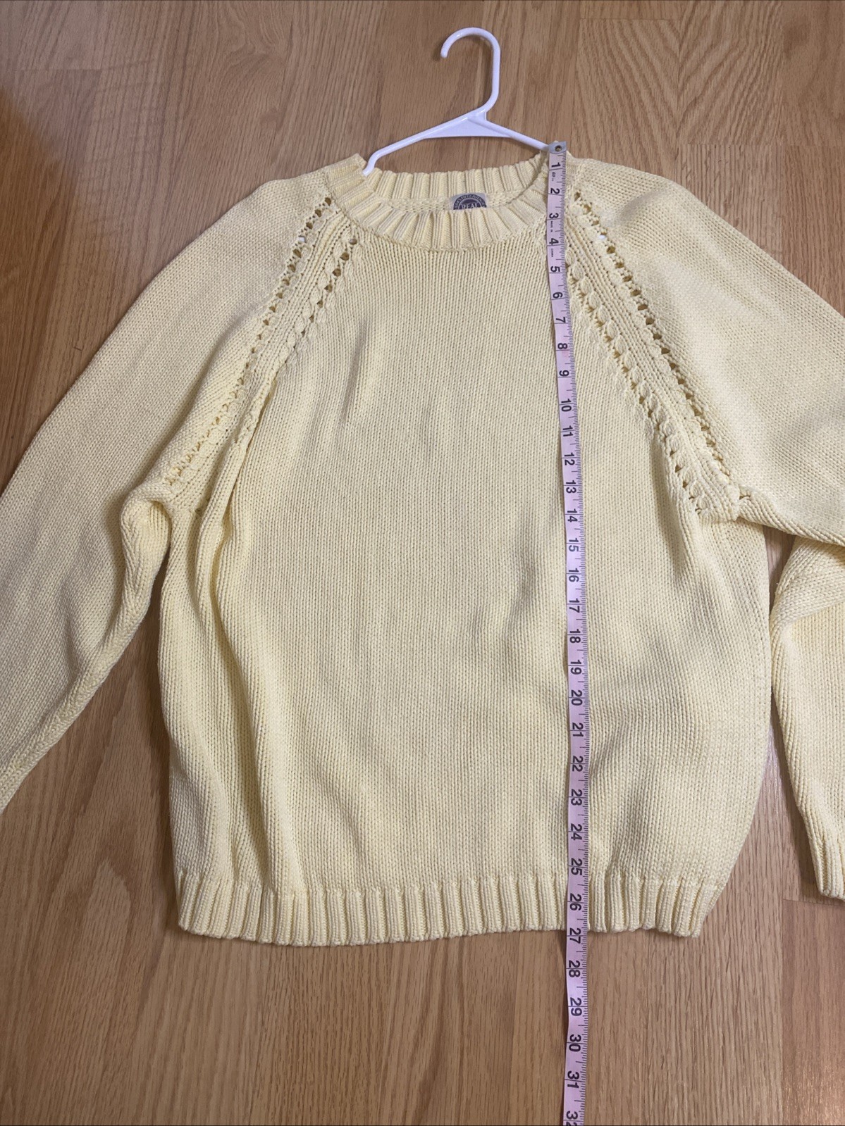 Saks Fifth Avenue Womens Chunky Oversized Large Yellow Sweater Cotton Cable Knit