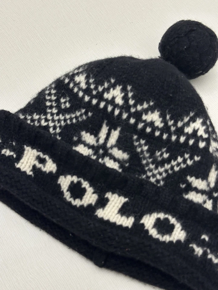 Polo Ralph Lauren NYC Tejido Invierno Lana Gorro Pom Pom Negro Foto 2 de 4