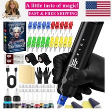 Wireless Rotary Tattoo Pen Kit Starter Set with Ink and Needles Tilted OLED...