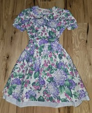 Vtg. SWAT Kids Girls Size 6X Floral Dress bow tie S/S Pearl Layered Pink Purple