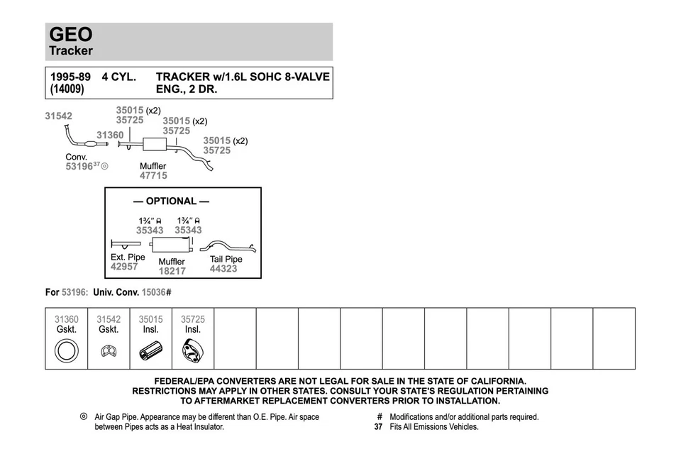 For Geo Tracker 1989-1995 Walker 42957 Aluminized Steel Exhaust Extension Pipe - Image 2 of 3