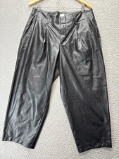 A New Day Womens Pleated Faux Leather Trousers Black Size 12