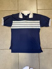 Grandpa Core Vintage 90s Geometric Striped Polo Navy Blue Made in USA