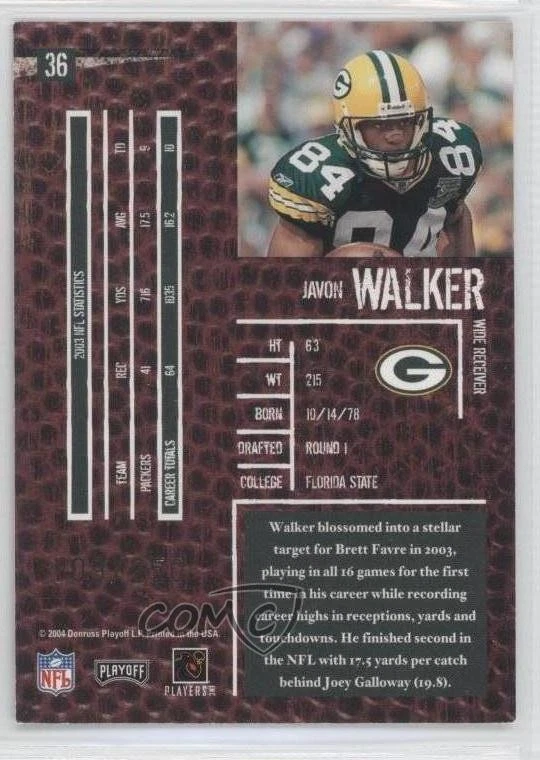 2004 Playoff Hogg Heaven Hogg Wild /250 Javon Walker #36 - Image 2 of 2