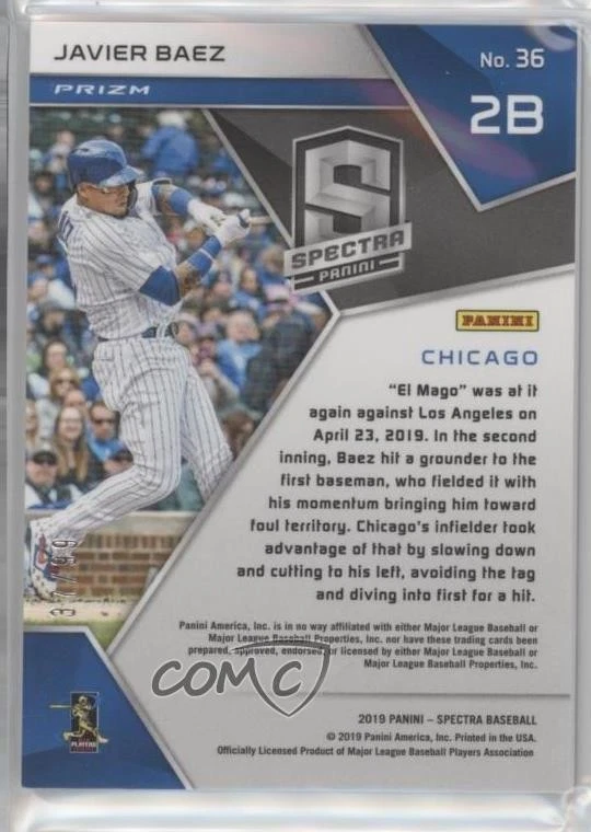 2019 Panini Chronicles Spectra Neon Blue Prizm /99 Javier Baez #36 - Image 2 of 2