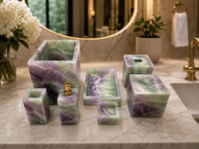 Real Rainbow Fluorite Bathroom Accessory Set Of 7 Luxury Crystal Vanity Gemstone