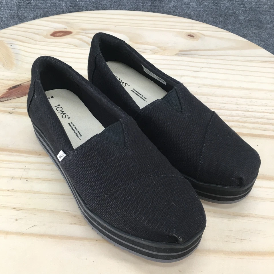 Zapatos sin cordones TOMS para mujer 6 Alpargata forma media mocasines 10019466 lona negra Foto 3 de 4
