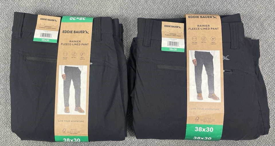 Eddie Bauer RAINIER Men's Lot of 2 Fleece Lined Water Resistant Pant Black 38x30 - Image 1 of 4