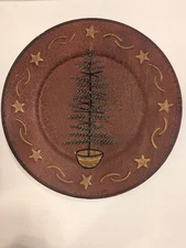 9.5" Ragon House Primitive Redware Pottery Plate Simple Christmas Tree Design