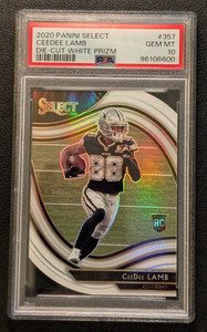 2020 Select Ceedee Lamb #357 (RC) - Die Cut White Prizm - PSA 10 - Rookie