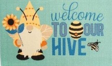 KITCHEN ACCENT RUG nonskid 17"x28" GNOME SUNFLOWERS,WELCOME TO OUR BEE HIVE,NR