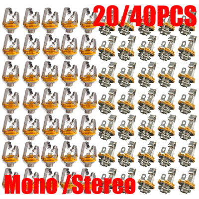 1/4'' 6.35mm Mono/Stereo Socket Jack Female Connector Panel Mount Solder 20/40PC