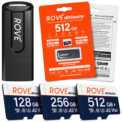 ROVE Ultimate microSD Card for Dash Cam (128GB, 256GB, 512GB) w/ USB-C Reader