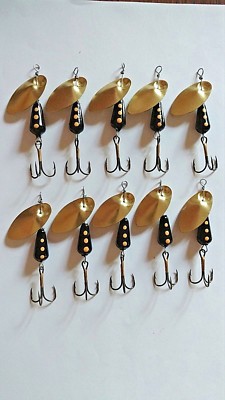 5, 7/16 and 5, 1/2oz custom spinners Gold blade with black body with yellow dots
