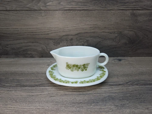 Pyrex Corning Gravy Boat 77-B Plate 77-U Spring Blossom Crazy Daisy Green Flower