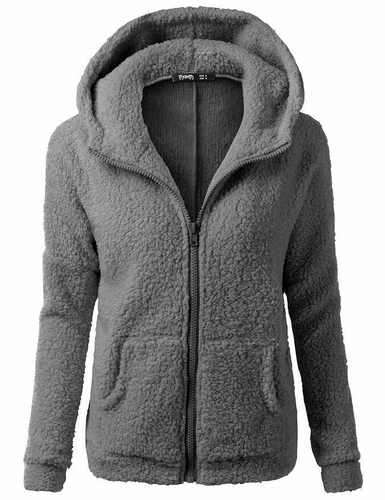 Womens Zipper Hoodie solid Fluffy Coat Overcoat Jacket Tops Outwear PLUS SIZE - Picture 15 of 17