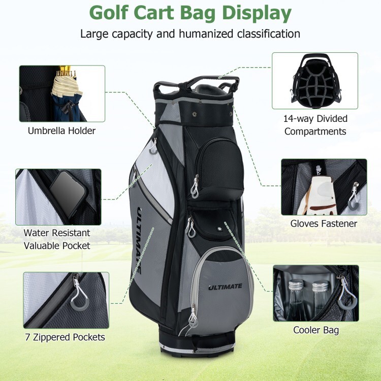 14-Way Divider Golf Bag Stand Waterproof Rain Hood Cooler Bag