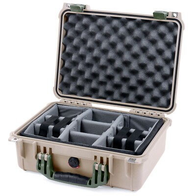 Tan & OD Green Pelican 1450 case. With dividers. 