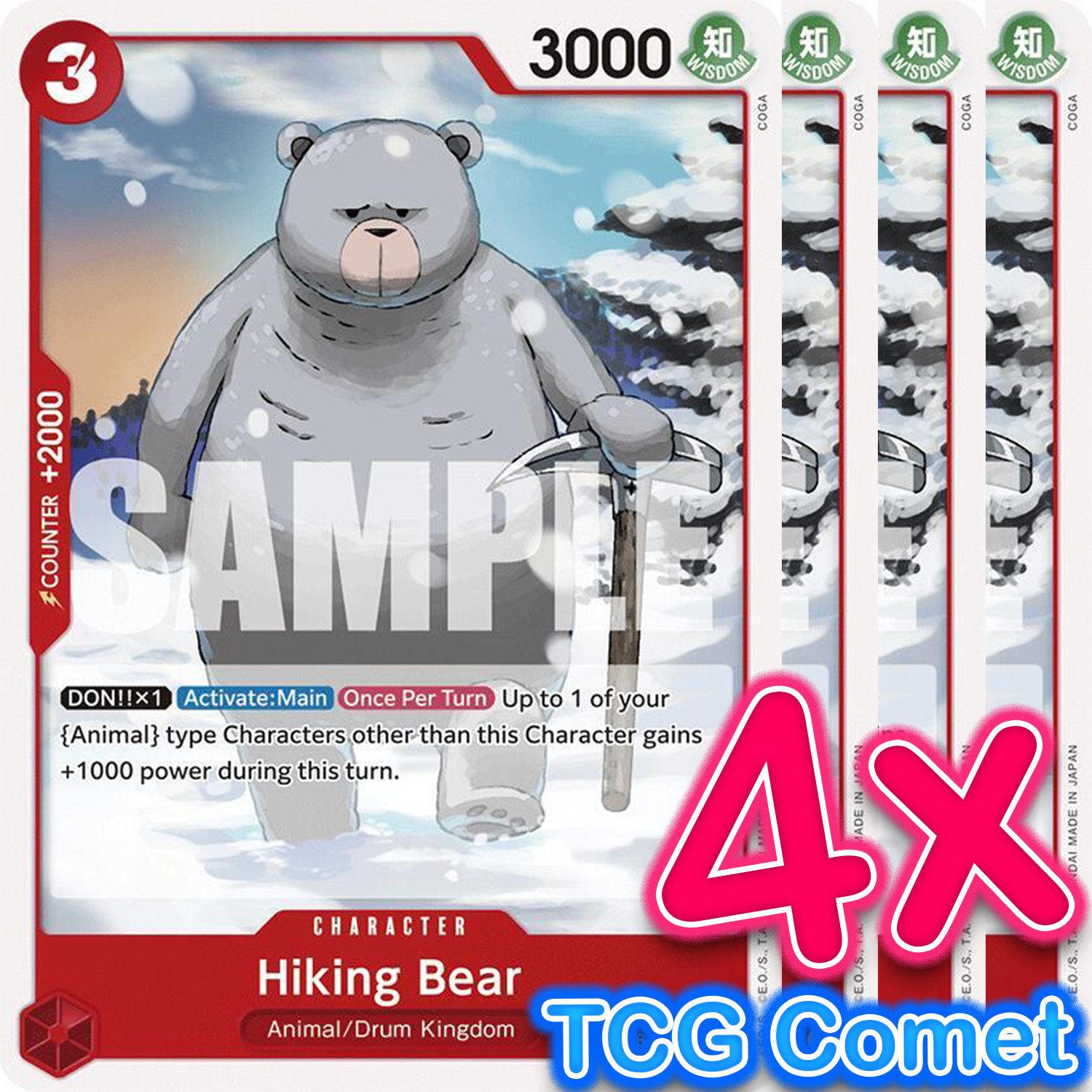 [4x Playset] Hiking Bear (010) - Two Legends (OP08) - One Piece CCG